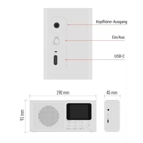 EMOS E0091 Hordozható DAB/DAB+ FM Konyharádió, Bluetooth, TFT Kijelző, Dupla Ébresztő, Alvásidőzítő, Fejhallgató Kimenet, Fehér