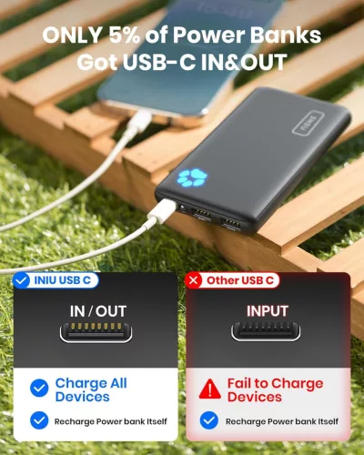 INIU 10000mAh Slim Power Bank USB-C Kimenettel és Bemenettel