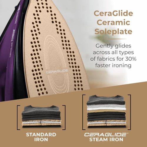 Tower T22008 CeraGlide Gőzölő, Vezeték Nélküli Használat, 2400 W, Lila, 360 ml Víz Tartály