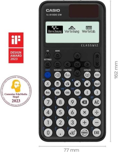 Casio FX-810DE CW ClassWiz Műszaki Tudományos Számológép, 274 Funkció, Természetes Kijelzés, Német Menü, QR Kód, Napelem, LR44, Fekete