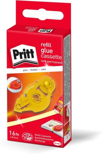 Pritt ZRXNH Ragasztószalag Utántöltő Kazetta, Nem Tartós Ragasztó, Eltávolítható Rögzítés, Teljes Felületi Felhordás, 16 m, 8,4 mm, 10 Db, Sárga, Műanyag, 100% Újrahasznosítható, Szabadtéri Használat