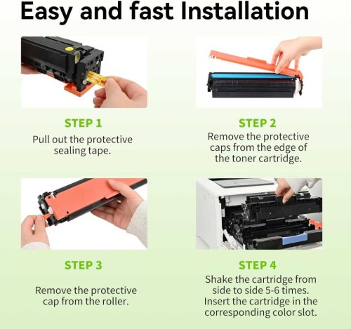 Swiss toner 415A Toner Készlet, 4 Darab, Fekete Cián Magenta Sárga, Chip, 2400 Oldal Fekete, 2100 Oldal Színes, HP Color LaserJet Pro MFP M479 M454 Kompatibilis