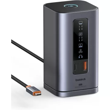   Baseus Spacemate 11-in-1 Dokkoló (Windows), 2× HDMI, 2× DisplayPort, USB-C, 2× USB-A 10Gbps, USB-A 2.0, Gigabit Ethernet, 3,5mm Jack, PD 100W