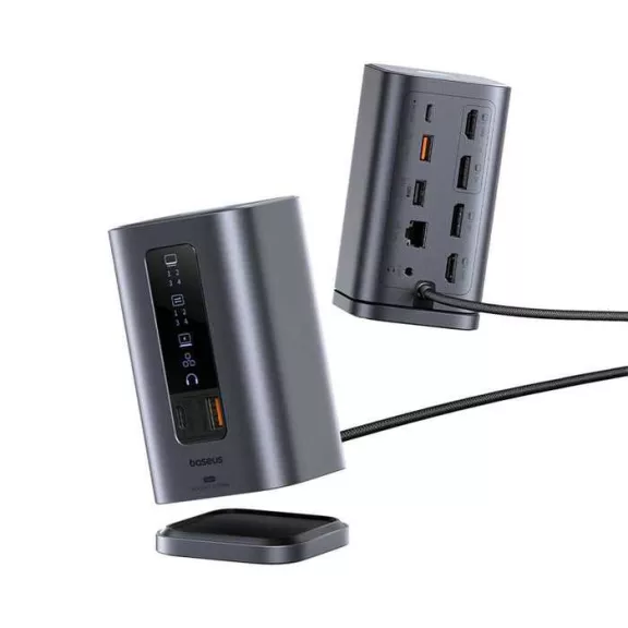 Baseus Spacemate 11-in-1 Dokkoló (Windows), 2× HDMI, 2× DisplayPort, USB-C, 2× USB-A 10Gbps, USB-A 2.0, Gigabit Ethernet, 3,5mm Jack, PD 100W