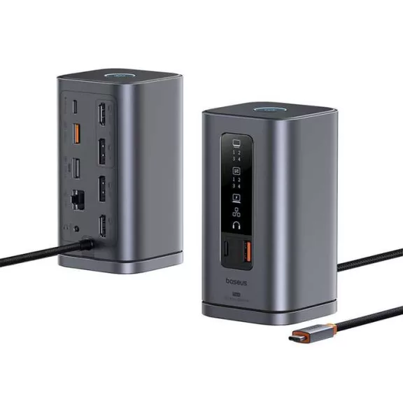 Baseus Spacemate 11-in-1 Dokkoló (Windows), 2× HDMI, 2× DisplayPort, USB-C, 2× USB-A 10Gbps, USB-A 2.0, Gigabit Ethernet, 3,5mm Jack, PD 100W