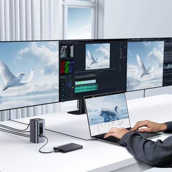 Baseus Spacemate 11-in-1 Dokkoló (Windows), 2× HDMI, 2× DisplayPort, USB-C, 2× USB-A 10Gbps, USB-A 2.0, Gigabit Ethernet, 3,5mm Jack, PD 100W