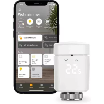   Eve Thermo (20EBP1701) Okos Radiátortermosztát, Apple HomeKit Vezérlés, Thread Hálózat, Bluetooth, Siri Támogatás, Helyiségenkénti Fűtés, 2x AA Cserélhető Elem, Fehér
