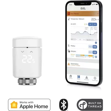   Eve Thermo (20EBP1701) Okos Radiátortermosztát, Apple HomeKit Vezérlés, Thread Hálózat, Bluetooth, Siri Támogatás, Helyiségenkénti Fűtés, 2x AA Cserélhető Elem, Fehér