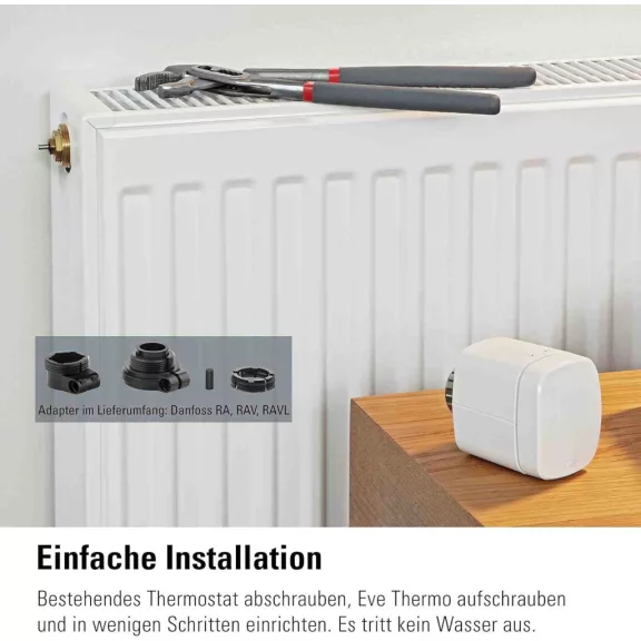 Eve Thermo (20EBP1701) Okos Radiátortermosztát, Apple HomeKit Vezérlés, Thread Hálózat, Bluetooth, Siri Támogatás, Helyiségenkénti Fűtés, 2x AA Cserélhető Elem, Fehér