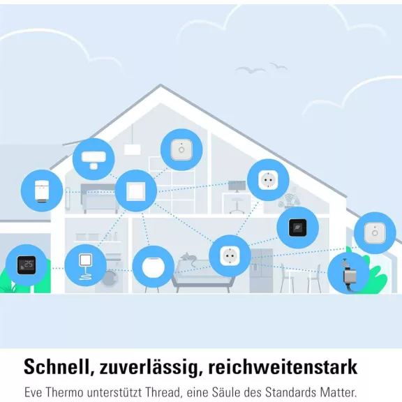 Eve Thermo (20EBP1701) Okos Radiátortermosztát, Apple HomeKit Vezérlés, Thread Hálózat, Bluetooth, Siri Támogatás, Helyiségenkénti Fűtés, 2x AA Cserélhető Elem, Fehér