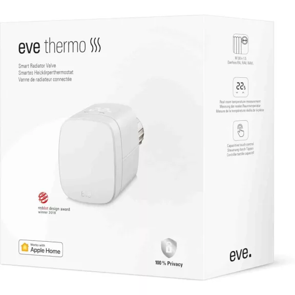 Eve Thermo (20EBP1701) Okos Radiátortermosztát, Apple HomeKit Vezérlés, Thread Hálózat, Bluetooth, Siri Támogatás, Helyiségenkénti Fűtés, 2x AA Cserélhető Elem, Fehér