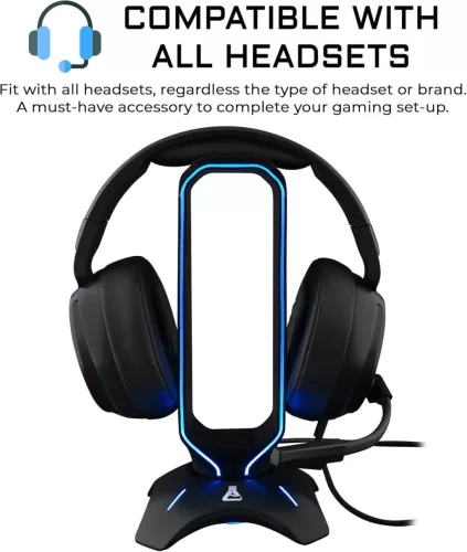THE G-LAB K-Stand Radon Fejhallgató Állvány, Gaming, RGB Háttérvilágítás, 7 Szín, USB 2.0 Hub 2×, Csúszásgátló Talp, PC, PS4, Xbox, Fekete