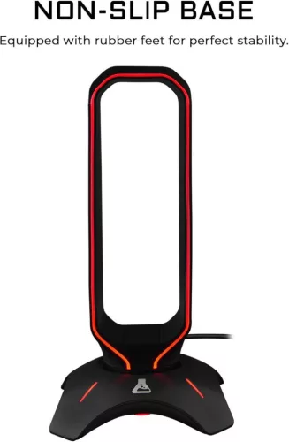 THE G-LAB K-Stand Radon Fejhallgató Állvány, Gaming, RGB Háttérvilágítás, 7 Szín, USB 2.0 Hub 2×, Csúszásgátló Talp, PC, PS4, Xbox, Fekete