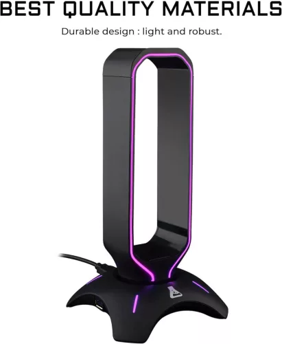 THE G-LAB K-Stand Radon Fejhallgató Állvány, Gaming, RGB Háttérvilágítás, 7 Szín, USB 2.0 Hub 2×, Csúszásgátló Talp, PC, PS4, Xbox, Fekete