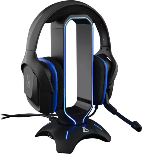 THE G-LAB K-Stand Radon Fejhallgató Állvány, Gaming, RGB Háttérvilágítás, 7 Szín, USB 2.0 Hub 2×, Csúszásgátló Talp, PC, PS4, Xbox, Fekete