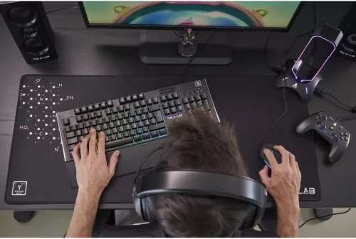 THE G-LAB K-Stand Radon Fejhallgató Állvány, Gaming, RGB Háttérvilágítás, 7 Szín, USB 2.0 Hub 2×, Csúszásgátló Talp, PC, PS4, Xbox, Fekete