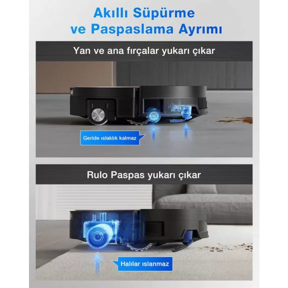 ECOVACS X11 OMNICYCLONE Robotporszívó Felmosó Funkcióval, 19500 Pa Szívóerő, 100 W Motor, PowerBoost, OZMO Roller 2.0, AI Stain Detection 2.0, Fekete Barna