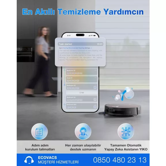 ECOVACS X11 OMNICYCLONE Robotporszívó Felmosó Funkcióval, 19500 Pa Szívóerő, 100 W Motor, PowerBoost, OZMO Roller 2.0, AI Stain Detection 2.0, Fekete Barna