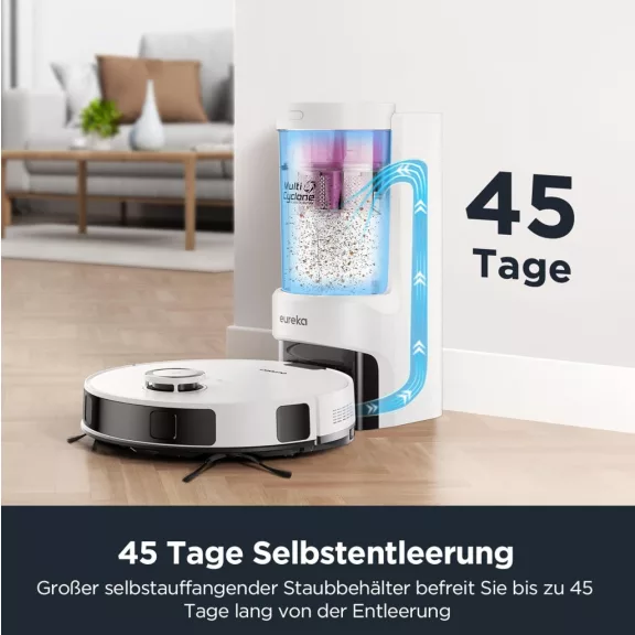 EUREKA E10s DE Robotporszívó És Felmosó, 4000Pa Szívóerő, 180 Perc Üzemidő, LiDAR Navigáció, Intelligent Mop Lifting, No-Go Zone, Fehér