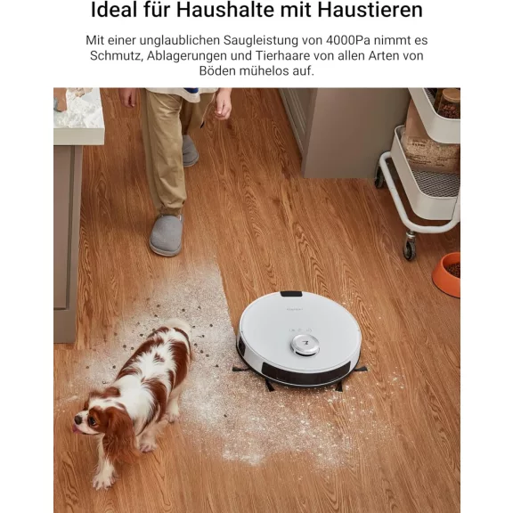 EUREKA E10s DE Robotporszívó És Felmosó, 4000Pa Szívóerő, 180 Perc Üzemidő, LiDAR Navigáció, Intelligent Mop Lifting, No-Go Zone, Fehér