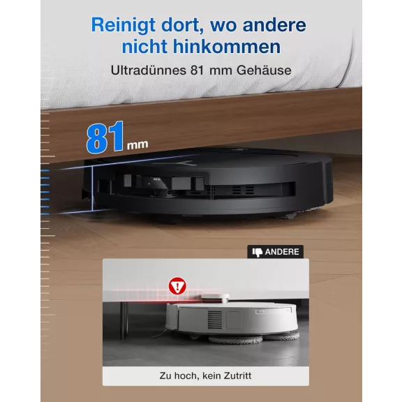 ECOVACS T50 OMNI Robotporszívó és Felmosó, 15 000 Pa, 200 min, Alkalmazás- és Hangvezérlés, TruEdge 2.0, Felmosóemelés, HEPA, Fekete