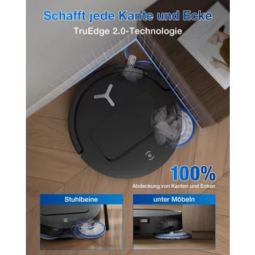   ECOVACS T50 OMNI Robotporszívó és Felmosó, 15 000 Pa, 200 min, Alkalmazás- és Hangvezérlés, TruEdge 2.0, Felmosóemelés, HEPA, Fekete