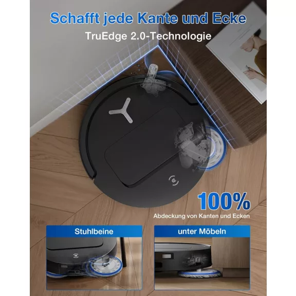 ECOVACS T50 OMNI Robotporszívó és Felmosó, 15 000 Pa, 200 min, Alkalmazás- és Hangvezérlés, TruEdge 2.0, Felmosóemelés, HEPA, Fekete