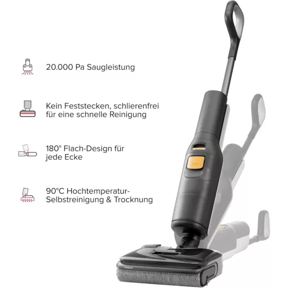 Roborock F25 BX Vezeték Nélküli Porszívó és Felmosó, 200 W, 20000 Pa, 60 Perc Üzemidő, 4000 mAh Li-ion Akkumulátor, 0,72 L Portartály, HEPA Szűrő, 75 dB, Fekete