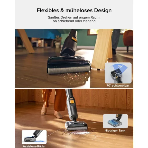 Roborock F25 BX Vezeték Nélküli Porszívó és Felmosó, 200 W, 20000 Pa, 60 Perc Üzemidő, 4000 mAh Li-ion Akkumulátor, 0,72 L Portartály, HEPA Szűrő, 75 dB, Fekete