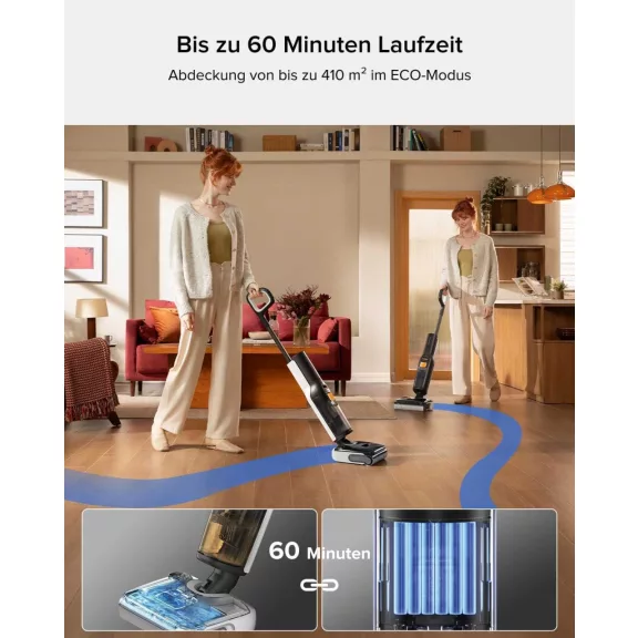 Roborock F25 BX Vezeték Nélküli Porszívó és Felmosó, 200 W, 20000 Pa, 60 Perc Üzemidő, 4000 mAh Li-ion Akkumulátor, 0,72 L Portartály, HEPA Szűrő, 75 dB, Fekete