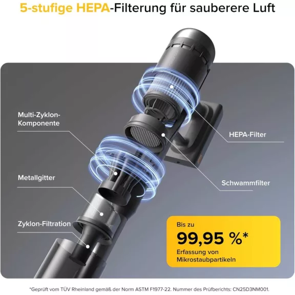 Roborock H60 Ultra Vezeték Nélküli Porszívó, 210 AW Szívóerő, 90 Perc Üzemidő, HEPA Szűrő, 5 Fokozatú Szűrés, 3 Üzemmód, Fekete