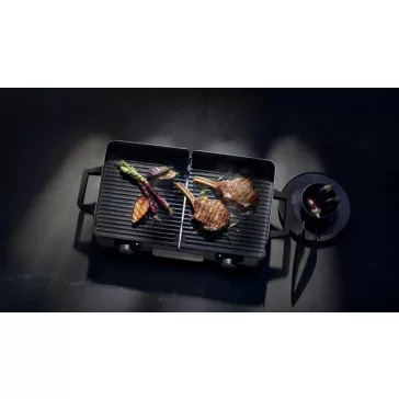   WMF Lono Master Hordozható Elektromos Grill, 2400 W, 2 Hőmérséklet-szabályozó, Mosogatógépben Mosható Tálca, Ezüst