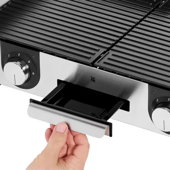 WMF Lono Master Hordozható Elektromos Grill, 2400 W, 2 Hőmérséklet-szabályozó, Mosogatógépben Mosható Tálca, Ezüst WMF Lono Master Hordozható Elektromos Grill, 2400 W, 2 Hőmérséklet-szabályozó, Mosogatógépben Mosható Tálca, Ezüst
