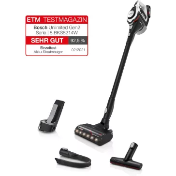   Bosch Unlimited Gen2 Series 8 BKS8214W Vezeték Nélküli Porszívó, 18 V Li-Ion Akkumulátor, 3 Teljesítményszint, 45 Min Üzemidő, Porzsák Nélküli, Fehér