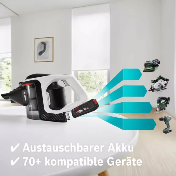 Bosch Unlimited Gen2 Series 8 BKS8214W Vezeték Nélküli Porszívó, 18 V Li-Ion Akkumulátor, 3 Teljesítményszint, 45 Min Üzemidő, Porzsák Nélküli, Fehér