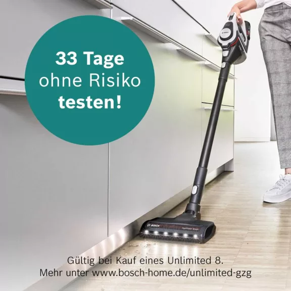 Bosch Unlimited Gen2 Series 8 BKS8214W Vezeték Nélküli Porszívó, 18 V Li-Ion Akkumulátor, 3 Teljesítményszint, 45 Min Üzemidő, Porzsák Nélküli, Fehér