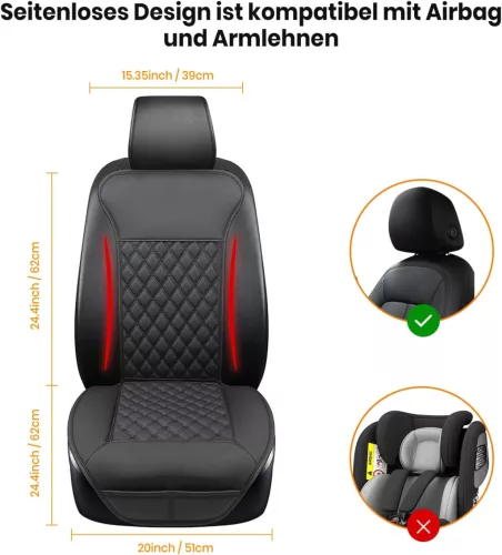 LUSRAIT Seat Cover 01 Ülésvédő Párna, Teljes Háttámlás Ülésvédő, Műbőr, Csúszásgátló Gumi Alj, Állítható Vállpánt, Iroda Szék, Fekete, 0,68 kg