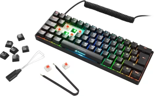 Sharkoon Skiller SGK50 S4 Mechanikus Gaming Billentyűzet, 60% Layout, Kailh Red, Hot-Swap, RGB Háttérvilágítás, USB, PC, Fekete