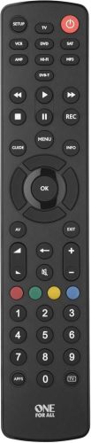 One For All URC1280 Contour 8 Univerzális Távirányító, 8 Eszköz, TV, Set Top Box, DVD, Blu-ray, Média Lejátszó, Játék Konzol, Hangprojektor, Infravörös, 10 m, 43 Gomb, Fekete