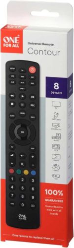 One For All URC1280 Contour 8 Univerzális Távirányító, 8 Eszköz, TV, Set Top Box, DVD, Blu-ray, Média Lejátszó, Játék Konzol, Hangprojektor, Infravörös, 10 m, 43 Gomb, Fekete