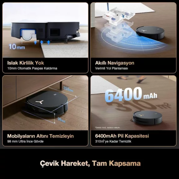ECOVACS Deebot X8 Pro Omni Robotporszívó És Felmosó, 18000 Pa, Ozmo Roller Mop, Öntisztító Hengerkefe, Edge Cleaning, Hepa Szűrő, Fekete