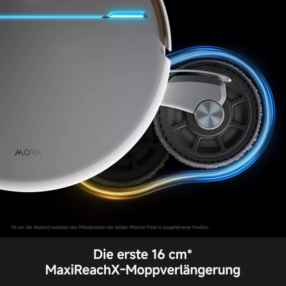 MOVA V70 Ultra Complete X Robotporszívó és Felmosó, 40 000 Pa, Porzsák Nélküli, 16cm felmosó, 6 400 mAh, 48 dB, 16 cm Felmosó, 12 cm Oldalkefe, 9 cm Akadály, Fehér