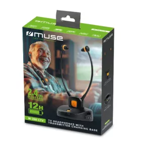   Muse M-286 CTV Hallássegítő Fülhallgató, TV, Beszédhang Erősítés Gomb, 2,4 GHz RF, 20 m, Sztereó Hang, Érzékeny Mikrofon, Bal/Jobb Egyensúly, Hangszín Szabályzás, Fekete