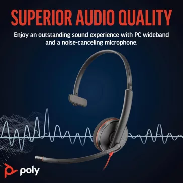   Poly Blackwire 3210 USB-C Vezetékes Headset, PC És Mac Kompatibilis, Dinamikus Meghajtó, 20 Hz-20 kHz, Zajszűrő Mikrofon, Fekete
