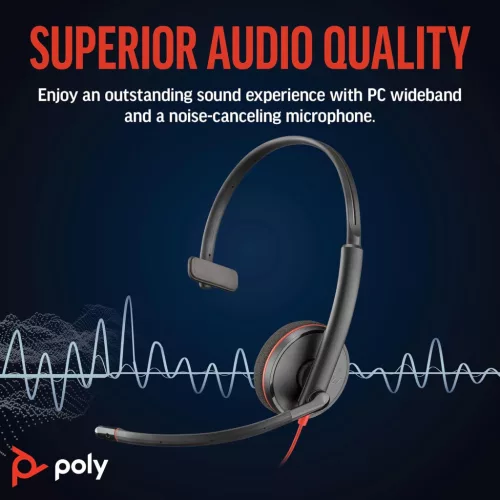 Poly Blackwire 3210 USB-C Vezetékes Headset, PC És Mac Kompatibilis, Dinamikus Meghajtó, 20 Hz-20 kHz, Zajszűrő Mikrofon, Fekete