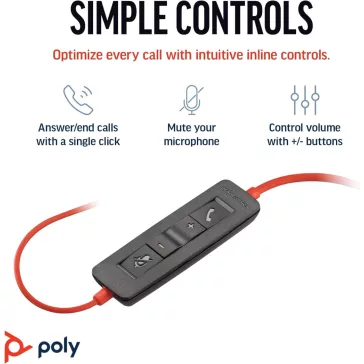   Poly Blackwire 3210 USB-C Vezetékes Headset, PC És Mac Kompatibilis, Dinamikus Meghajtó, 20 Hz-20 kHz, Zajszűrő Mikrofon, Fekete