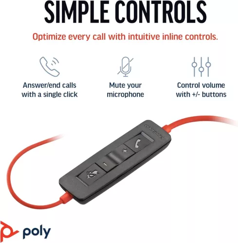 Poly Blackwire 3210 USB-C Vezetékes Headset, PC És Mac Kompatibilis, Dinamikus Meghajtó, 20 Hz-20 kHz, Zajszűrő Mikrofon, Fekete