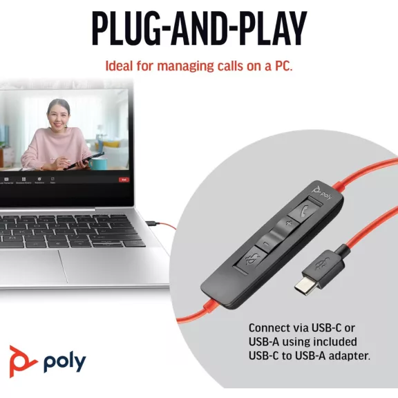 Poly Blackwire 3210 USB-C Vezetékes Headset, PC És Mac Kompatibilis, Dinamikus Meghajtó, 20 Hz-20 kHz, Zajszűrő Mikrofon, Fekete Poly Blackwire 3210 USB-C Vezetékes Headset, PC És Mac Kompatibilis, Dinamikus Meghajtó, 20 Hz-20 kHz, Zajszűrő Mikrofon, Fekete