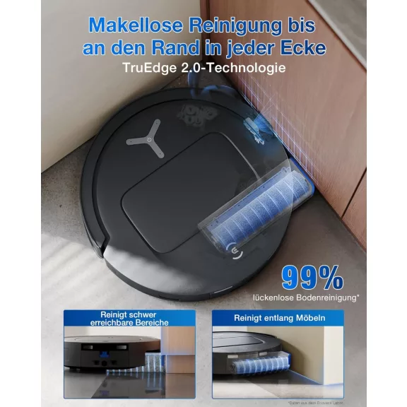 ECOVACS T80 OMNI Black Robotporszívó és Felmosó, 3 700 Pa Felmosási Nyomás, 200 Tisztítási Művelet/min, 99% Lefedettség, Fekete