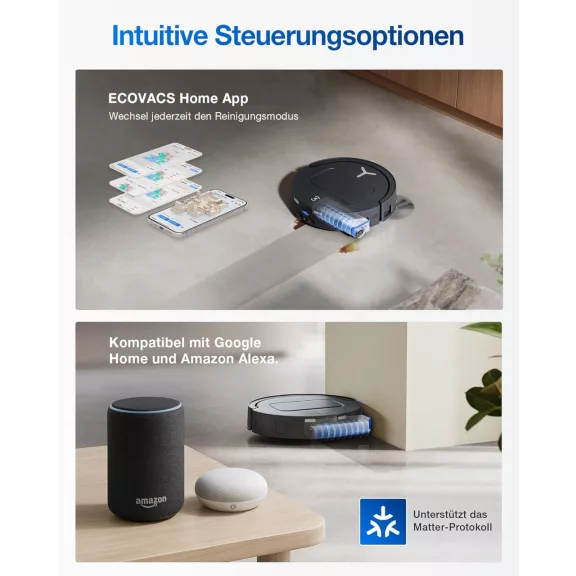 ECOVACS T80 OMNI Black Robotporszívó és Felmosó, 3 700 Pa Felmosási Nyomás, 200 Tisztítási Művelet/min, 99% Lefedettség, Fekete